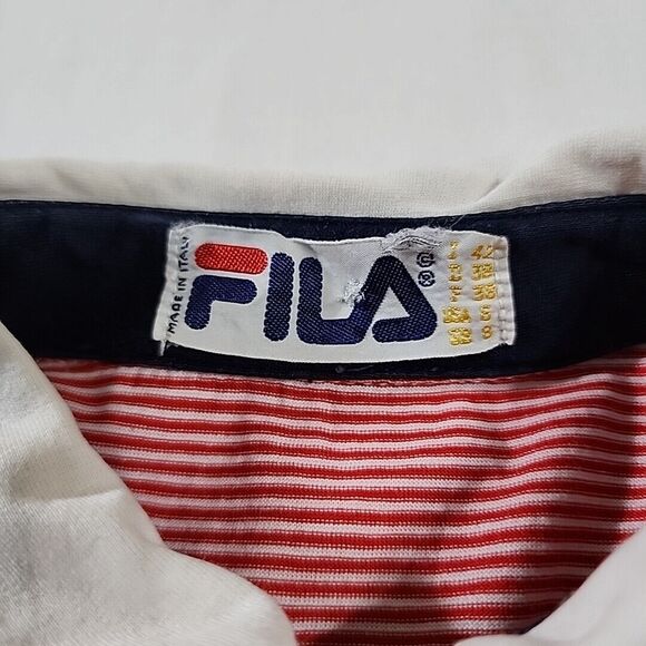 Vintage FILA Womens Medium collared sleeveless top Striped Red White Blue Shirt‎ - Picture 6 of 16